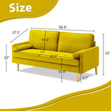 RXRRXY 67" Modern Velvet Loveseat Sofa Couch, Mid-Century Tufted Upholstered Small Love Seat Couch with 2 Pillows & 4 Golden Legs, 2-Seats Couches for Compact Space, Living Room, Apartment (Yellow) RXRRXY