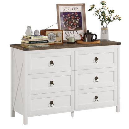 ChooChoo Farmhouse 6 Drawer Dresser, White Dresser for Bedroom, Wide Dressers & Chests of Drawers for Entryway, Hallway - WoodArtSupply