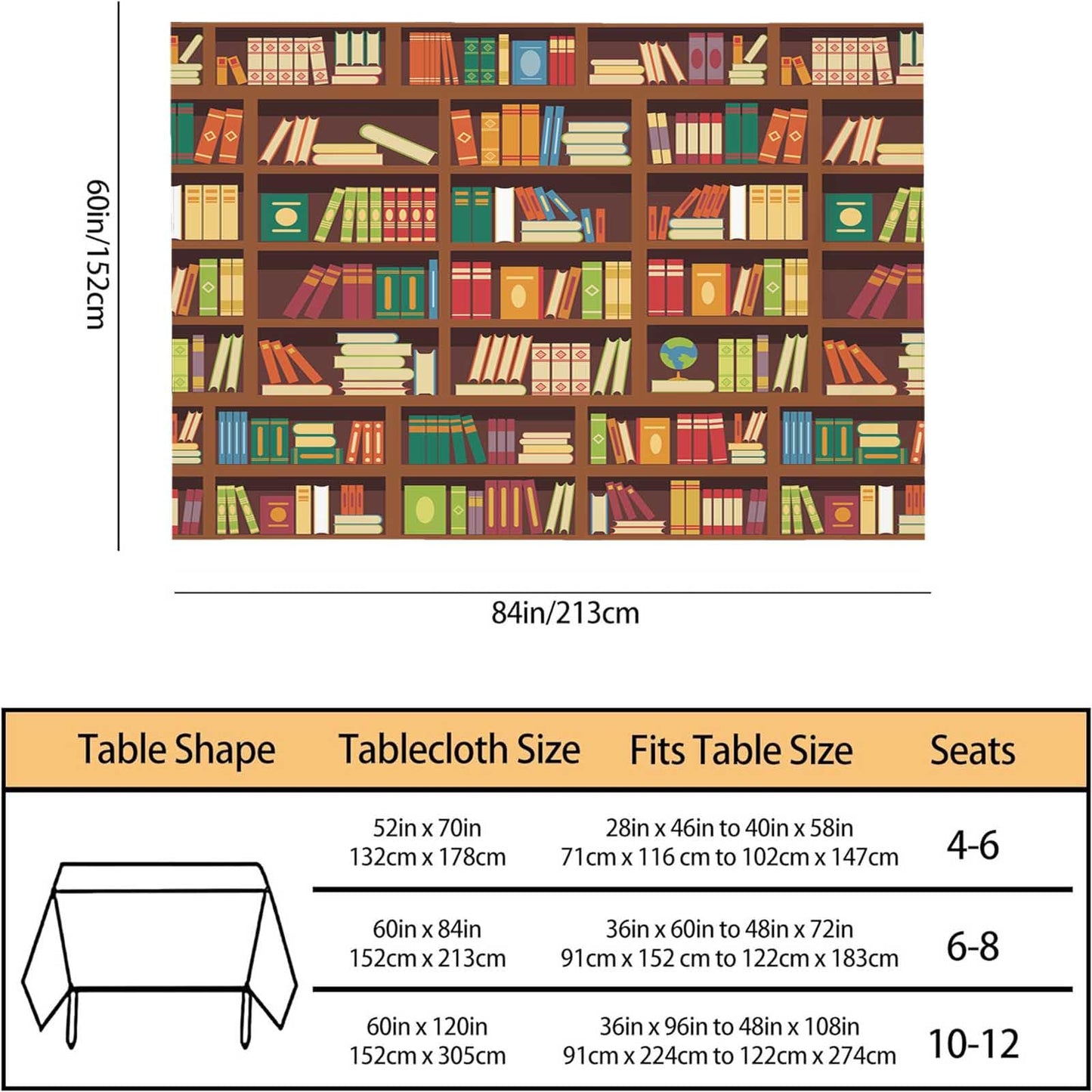 TKS MITLAN Book Shelf Tablecloth Decor Retro Bookshelf Literature Books Table Cloth Dining Room Kitchen Table Cover 60" X 84" Oblong/Rectangle