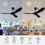 52" Ceiling Fan with Remote Control without Light, Modern Reversible DC Motor Indoor Outdoor 3 Blade Ceiling Fan for Patio, Bedroom and Farmhouse (Black) dearnow