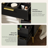 Chrangmay 47.24" Big Modern Vanity Desk with Mirror and Lights,Makeup Vanity Desk with 5 Drawers and Storage Shelves & Power Outlet,Dressing Table with Glass Top, Black Chrangmay