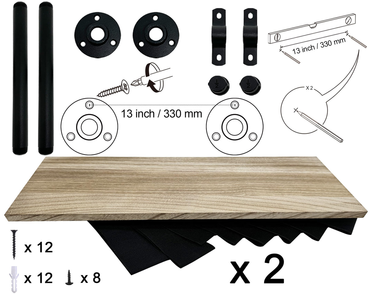 QsQueen Floating Bookshelves, Bookshelf with Industrial Pipe Brackets, Book Display Shelf for Wall, Unique Space-Saving Book Shelf Wall Book Holder, Wood Hanging Bookshelf, Great for Room Decor QsQueen