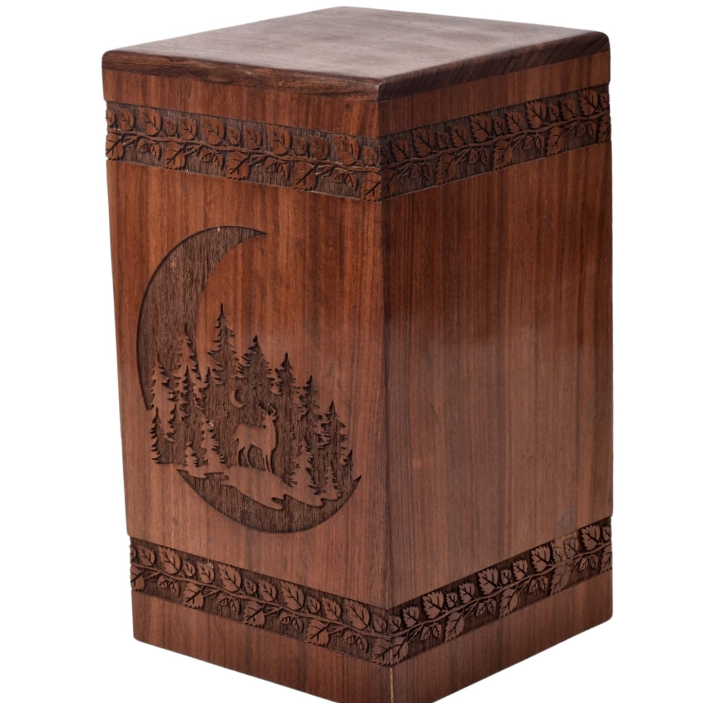 Tamanna crafts Handcrafted Rosewood Urn For Human Ashes - Beautifull Moon And Deer Tree Wooden Box - Cremation Urn For Pets Handmade Burial Urn Box - WoodArtSupply