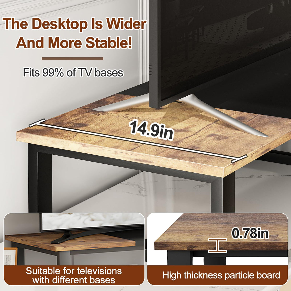 aboxoo 47" Large TV Riser for 32-60 inch TV, TV Riser Stand Shelf with Steel Legs,Tabletop TV Stand Riser for Home Office,Computer Monitor Stand Desktop Storage Stand (Rustic Brown & Black) aboxoo