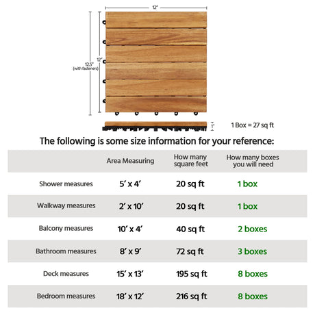 Yaheetech 27PCS Acacia Wood Interlocking Flooring Tiles Waterproof Flooring for Outdoor & Indoor Patio,Balcony,Garden,Poolside,12 × 12 in Yaheetech