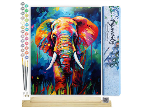 Figured'Art Paint by Number for Adults Colorful Abstract Elephant 16"x20" - Craft Art Painting Rolled Canvas with DIY Wooden Frame Figured'Art