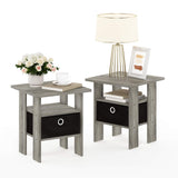 Furinno Andrey Set of 2 End Table / Side Table / Night Stand / Bedside Table with Bin Drawer, French Oak Grey Furinno