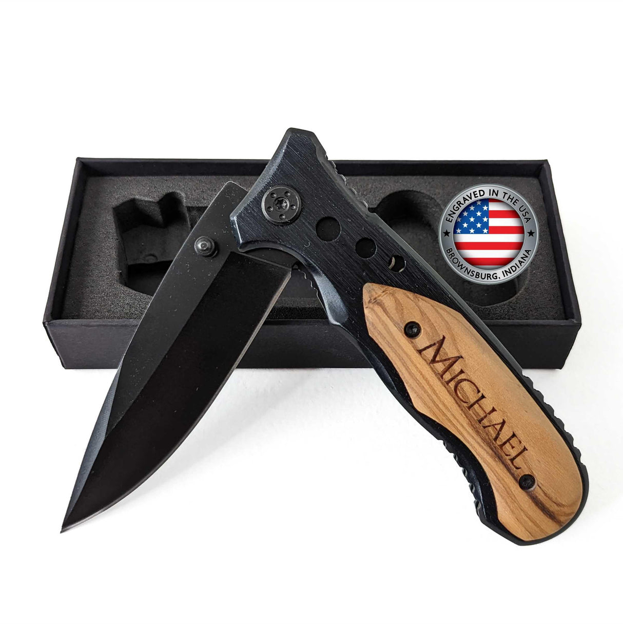 Custom Engraved Wood Handle Pocket Knife - Personalized Gift for Men - Ideal for Birthdays, Anniversaries, and Special Occasions MRC Wood Products