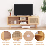 Tiita Rattan TV Stand for 55 Inch TV, Bamboo TV Cabinet with Adjustable Shelf and Storage, Boho Entertainment Center, Mid Century Modern Media Console for Bedroom, Living Room, Study (Natural) Tiita