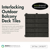 EcoTrend 24-Pack 12”x12” Interlocking Deck Floor Tiles, Slate Black – Rubber & Plastic Outdoor Flooring for Patio, Porch, Balcony, Pool Area, Garden, Garage or Backyard – Modular Decking Grid Panels Multy Home
