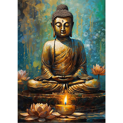 SENQAO Buddha Diamond Painting Kits for Adults, 5D Buddhism Inspirational Full Drill Diamond Art Kits, Lotus DIY Round Full Drill Gem Art and Crafts for Home Wall Decor 12x16inch
