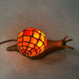 Bieye L10963 Land Snail Tiffany Style Stained Glass Accent Table Lamp for Home Decor (Orange, 10" D x 5" W x 5" H) Bieye