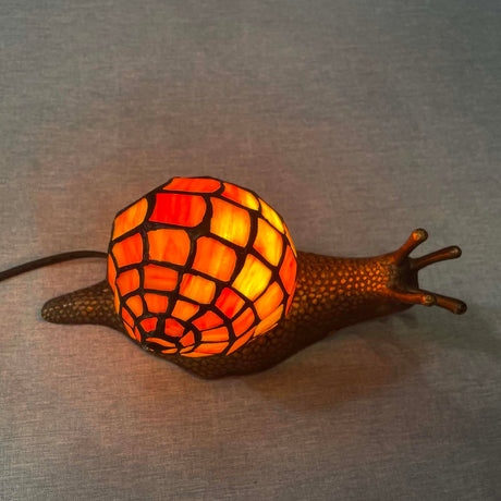 Bieye L10963 Land Snail Tiffany Style Stained Glass Accent Table Lamp for Home Decor (Orange, 10" D x 5" W x 5" H) Bieye