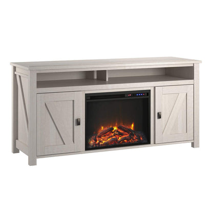 Ameriwood Home Farmington Electric Fireplace Console 60", Pine TV Stand, Ivory Oak