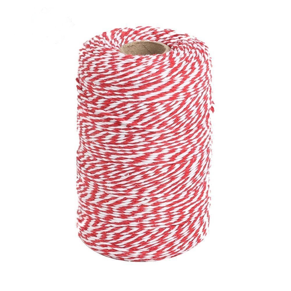 Red and White Cotton Twine String - 656 Feet, Ideal for Crafts, Gift Wrapping, Party, Baking and Holidays KINGLAKE