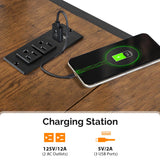 VINGLI Twin Metal Loft Bed Frame with L-Shaped Desk, Charging Station, LED Lights, Storage Shelve & Drawers, Safety Guardrail & Ladder, Bunk Bed for Kids, Teens & Adults, No Box Spring Needed, Black VINGLI