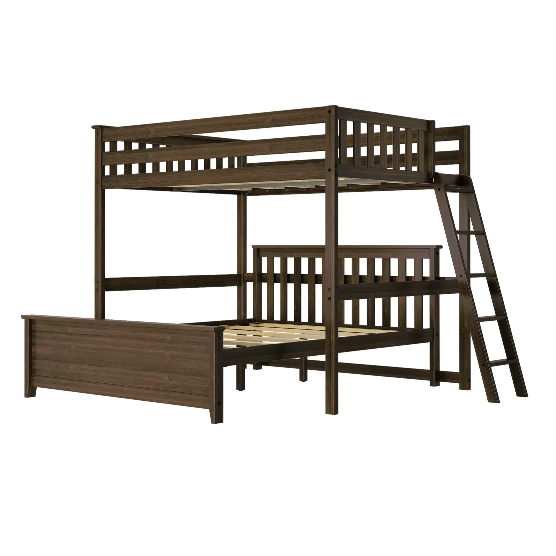 Max & Lily L-Shaped Full-Over-Queen Bunk Bed Frame in Walnut with End Ladder for Kids - WoodArtSupply