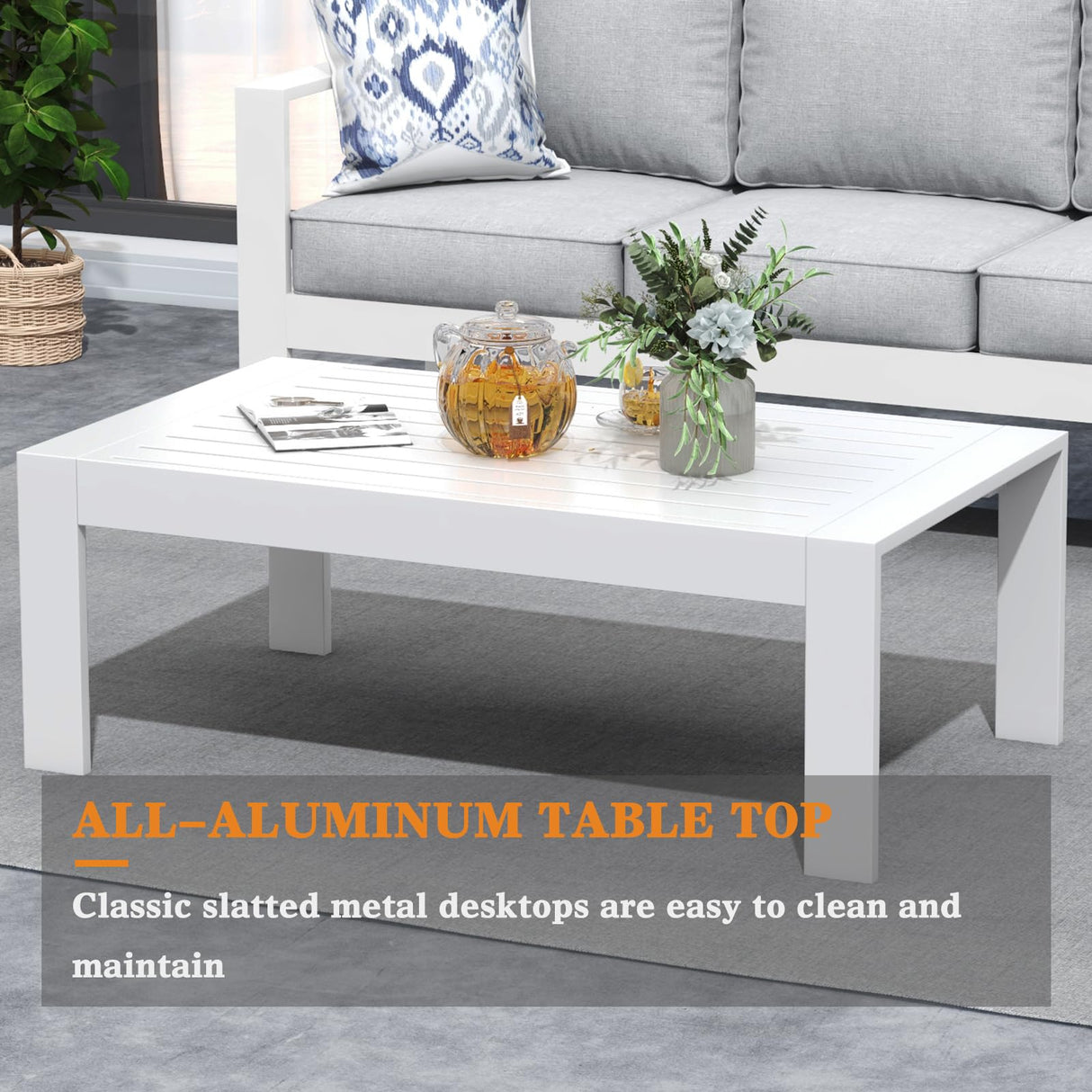 KHOLH 5 Piece Modern Aluminum Patio Furniture Set, Outdoor Patio Sectional Conversation Metal Seating Sets with Olefin Cushion and Coffee Table KHOLH