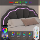 HIFIT Queen Smart LED Upholstered Bed Frame with Adjustable Floral Headboard, Grey HIFIT