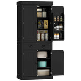 HOMCOM 71" Kitchen Pantry Cabinet with LED Motion Sensor Light, Tall Storage Cabinet with 6 Door Shelves, Drawer & Adjustable Shelves, for Living & Dining Room, Black HOMCOM