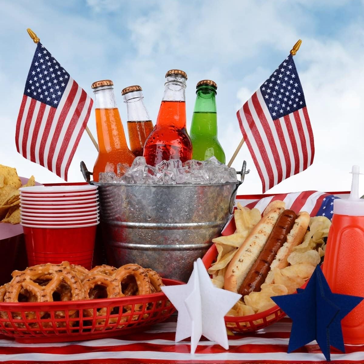 12 Pack Small American Flags on Stick Small US Flags/Mini American Flags for Outside 4x6 Inch American Hand Held Stick Flags with Kid-Safe Spear Top, Patriotic Veterans Day Decorations, 4th of July Decorations Uelfbaby