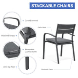 Soleil Jardin 5 Piece Outdoor Dining Set, Aluminum Patio Furniture Dining Set with Round Dining Table w/Umbrella Hole and 4 Stackable Chairs w/Cushions for Yard, Garden, Porch and Pool, Dark Gray Soleil Jardin