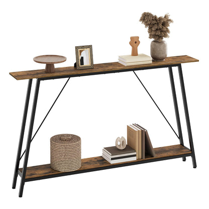 YATINEY 55" Narrow Console Table, Long Skinny Sofa Tables, Industrial Entryway Table, Behind Couch Table Skinny, 2-Layer Hallway Table for Entryway, Living Room, Foyer, Rustic Brown and Black CT14BR