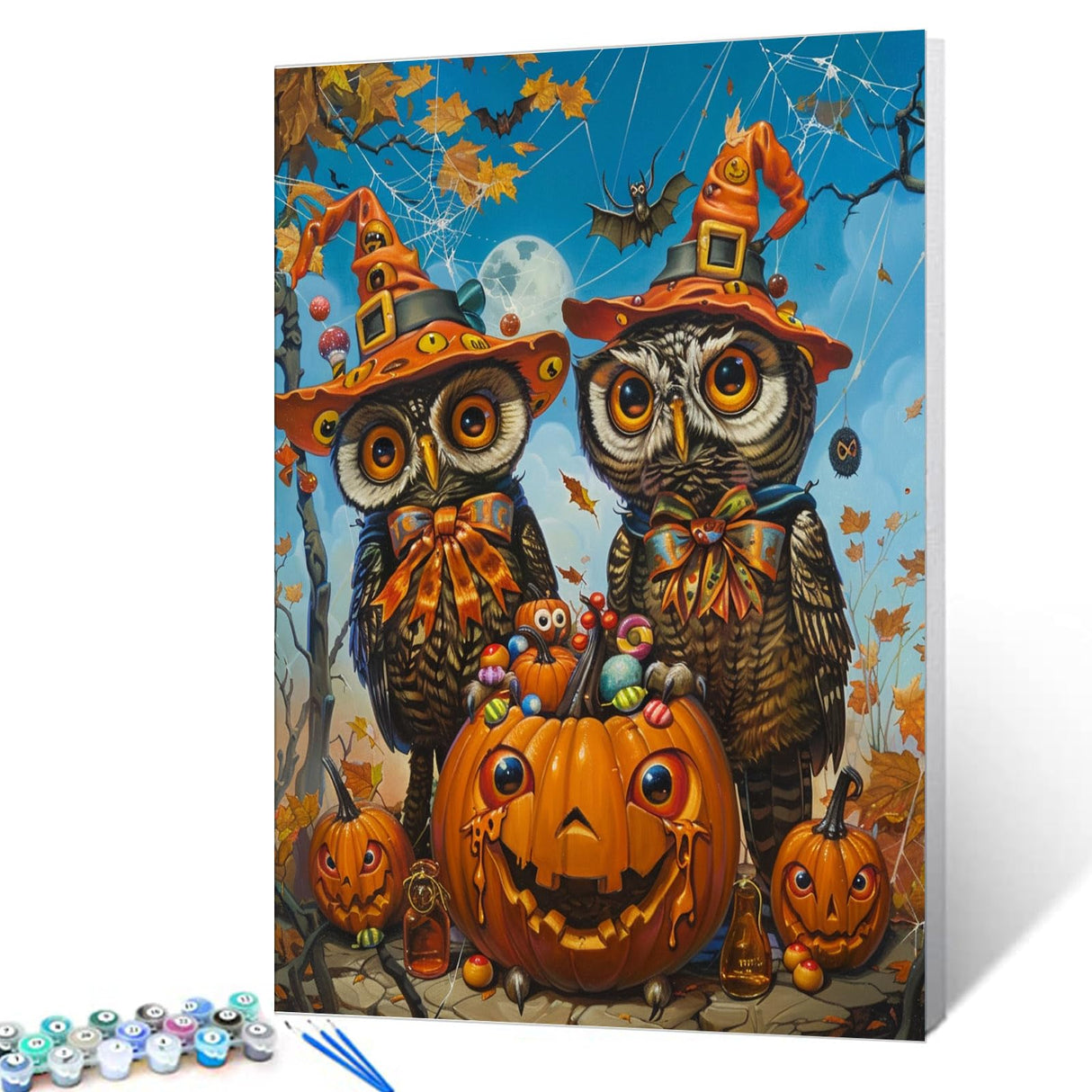 Tucocoo Three Cute Owls DIY Paint by Numbers for Adults Orange Pumpkin DIY Digital Oil Painting Halloween Painting Kits Canvas Acrylic Paint Room Decor 16x20Inch Without Frame Tucocoo