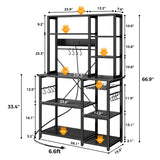SUPERJARE Large Bakers Rack with Power Outlets, 6-Tier Microwave Stand, Coffee Bar with 12 S-Shaped Hooks, Kitchen Shelf with Wire Basket, 39.3 x 15.5 x 66.9 Inches, Black SUPERJARE