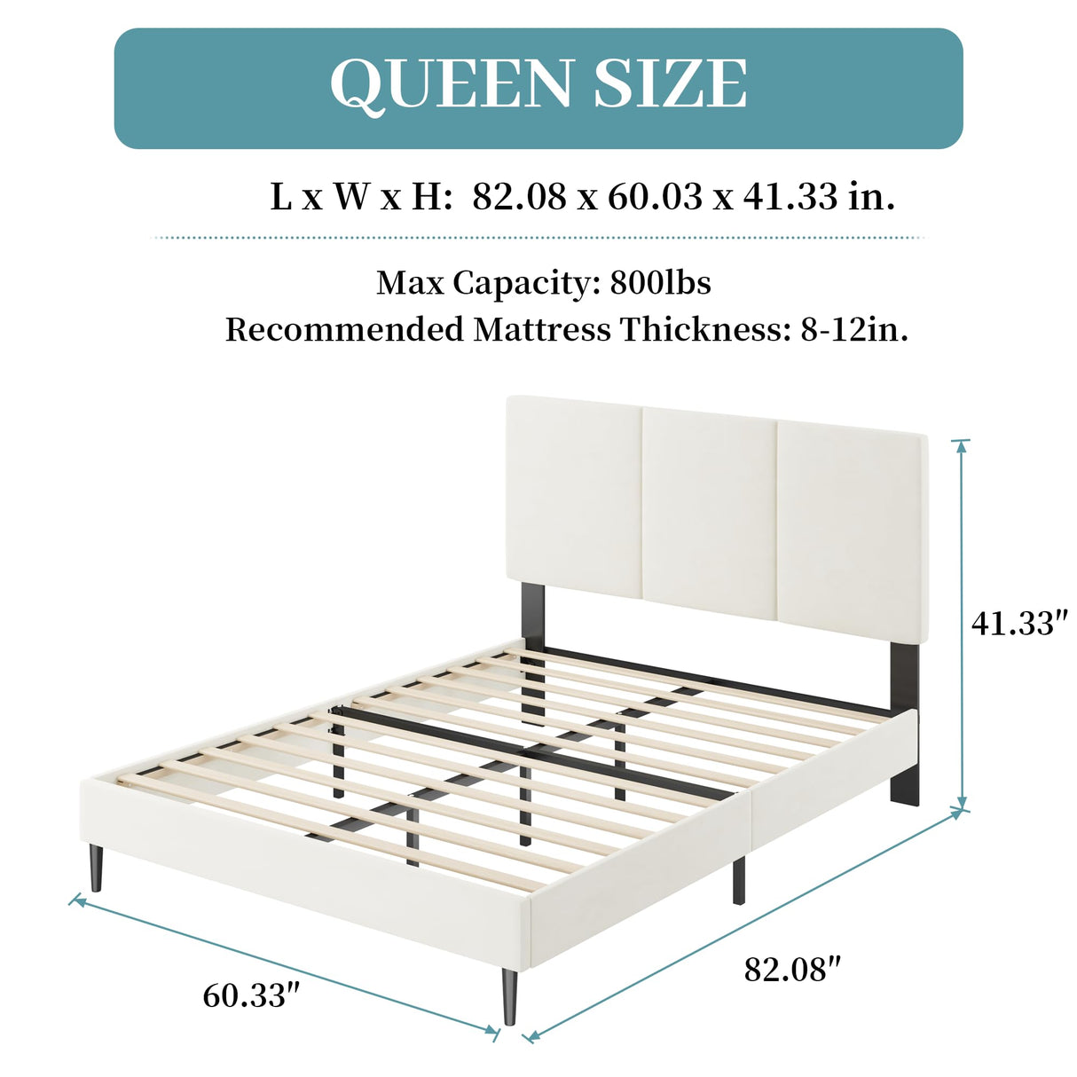 IOILORI Queen Size Bed Frame with Headboard, Vertical Channel Tufted Heavy Duty Queen Platform Bed Frame, No Springs Required, Easy to Assemble, Beige IOILORI