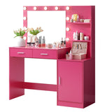 MIRROTOWEL 46.7IN Vanity Desk with Mirror and Lights, Dressing Table with 2 Large Drawer&Large Vertical Organizer, 3 Level Dresser & 3 Lighting Modes Adjustable Brightness, Suitable for Bedroom(Rose) MIRROTOWEL