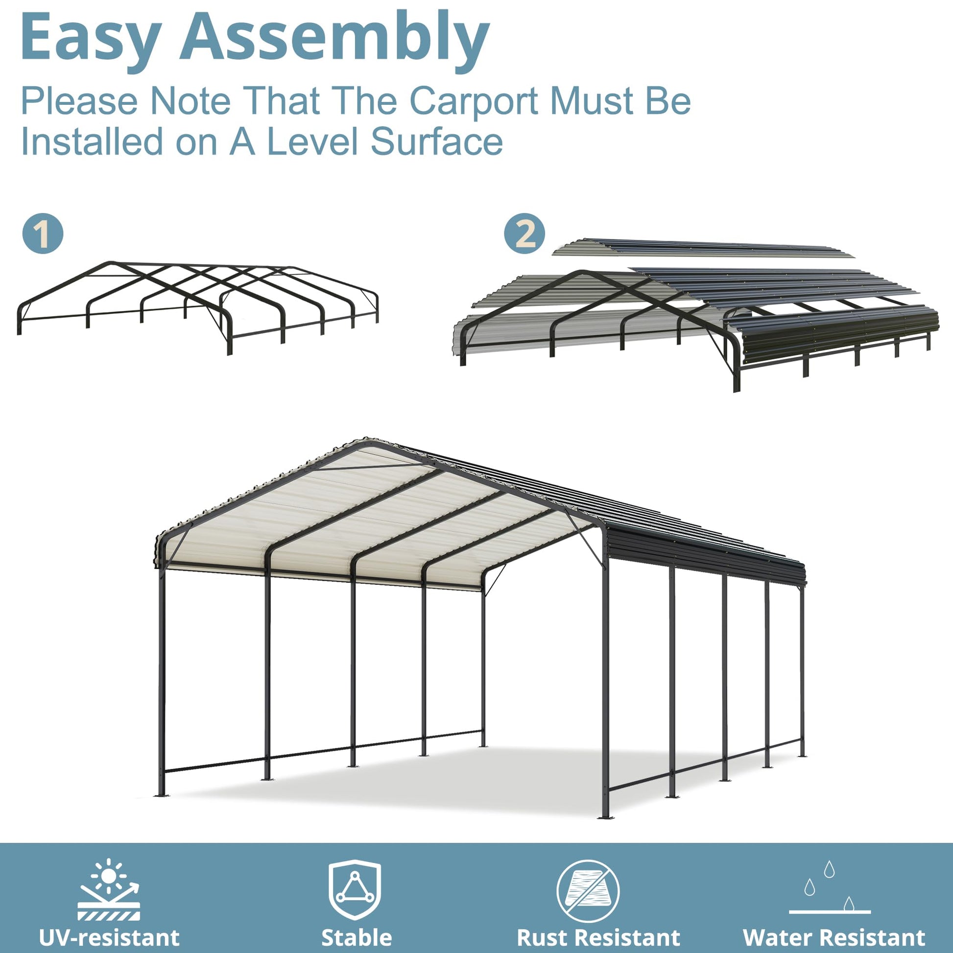 VIWAT Carport 12x20 FT Metal Carport with Enhanced Base Outdoor Heavy Duty Garage Galvanized Car Shelter for Pickup, Boat, Car and Tractors - WoodArtSupply