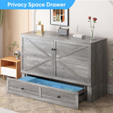 Mjkone Murphy Bed Full Size Cabinet with Tri-Fold Memory Foam Mattress, USB Charging Station, Farmhouse Wood Space-Saving Hidden Folding Chest Cabinet Bed for Guest Room Apartment, Gray Mjkone