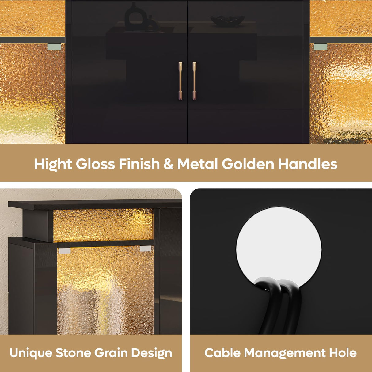 Bestier TV Stand for 55 65 inch TV, LED Entertainment Center with Storage Cabinets & Adjustable Shelves, Modern TV Console with Acrylic Door, TV Stands for Living Room Bedroom (Glossy Black) Bestier