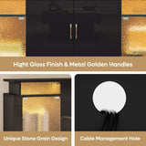 Bestier TV Stand for 55 65 inch TV, LED Entertainment Center with Storage Cabinets & Adjustable Shelves, Modern TV Console with Acrylic Door, TV Stands for Living Room Bedroom (Glossy Black) Bestier