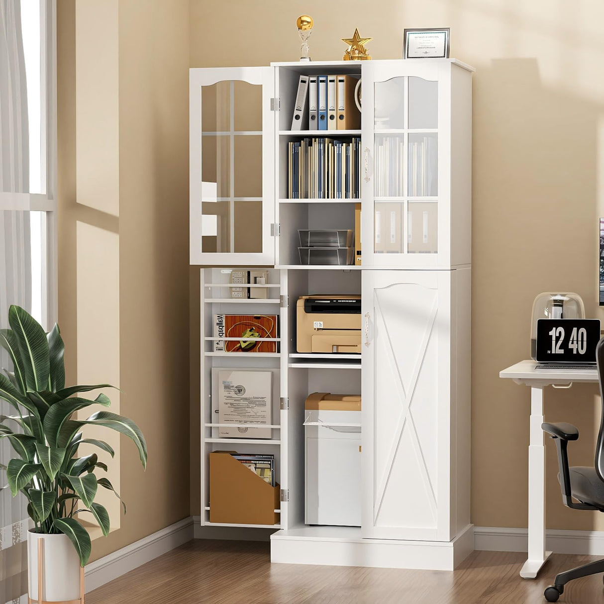 kepptory 64" Kitchen Pantry Cabinet, Pantry Storage Cabinet with Adjustable Shelves, Kitchen Buffet Cupboards Storage Cabinet for Home Office Use (White, 16" D x 24" W x 64" H) kepptory