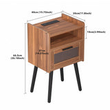 HAIOOU Set of 2 Mid Century Nightstand with Charging Station, Mid Century LED Light Modern End Table with Drawer, Glass Door, Open Shelf, Small Side Table Pine Wood Legs for Home Bedroom Living Room HAIOOU
