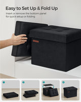 SONGMICS Storage Ottoman, Foldable Small Ottoman Foot Rest, 12.2 x 16.1 Inches Foot Stool, Load up to 286 lb, for Living Room, Bedroom, Dorm, Ink Black ULSF200B01 SONGMICS