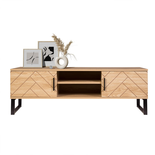 AC Pacific Bali Modern TV Stand with Storage, 2 Wooden Drawers and Cubbies, Stylish and Functional Entertainment Center for Living Room or Bedroom, Natural/Wood