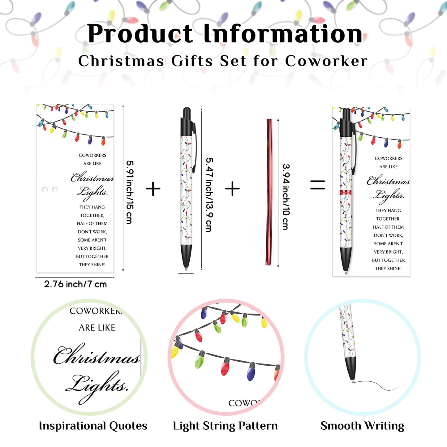 Sayglossy 50 Set Bulk Christmas Gifts for Coworker Employee Sublimation Bulb Pen Coworkers Are like Christmas Light Card Office Appreciation Gift for Staff Team Colleagues Teacher Nurse