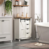 HOOBRO Bathroom Storage Cabinet, Farmhouse Kitchen Pantry Cabinet with Sliding Barn Door, Adjustable Shelf and 4 Drawers, Large Capacity, 11.8" D x 23.6" W x 31.9" H, Easy Assembly, White and Walnut HOOBRO