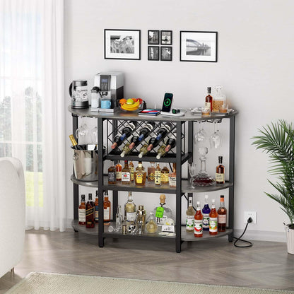 Zarler Bar Table Cabinet, Home Mini Bar Cabinet for Liquor, Metal Wine Bar Stand with 4-Tier Storage, Easy to Assemble, Light Grey