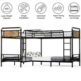 Mirightone Metal Quad Bunk Bed, Heavy Duty Industrial L-Shaped Bunk Bed with Ladders, Detachable Corner 4 Bed Bunk Bed for Kids, Teens, Space Saving Design,Can Be Divided Into 3 Twin Beds, Black Mirightone