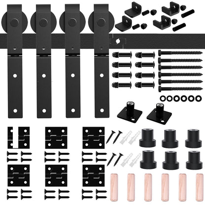 CCJH 5FT/60'' Bi-Folding Barn Door Hardware Sliding Track kit Heavy Duty for 4 Doors(No Wood Door，Hardwware Only) - WoodArtSupply