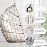 Hanging Egg Chair, Patio Wicker Hammock Egg Basket Chair with Cushion, Outdoor Rattan Swing Hammock for Balcony Garden Bedroom, White (Stand not Included) BELTGEEK