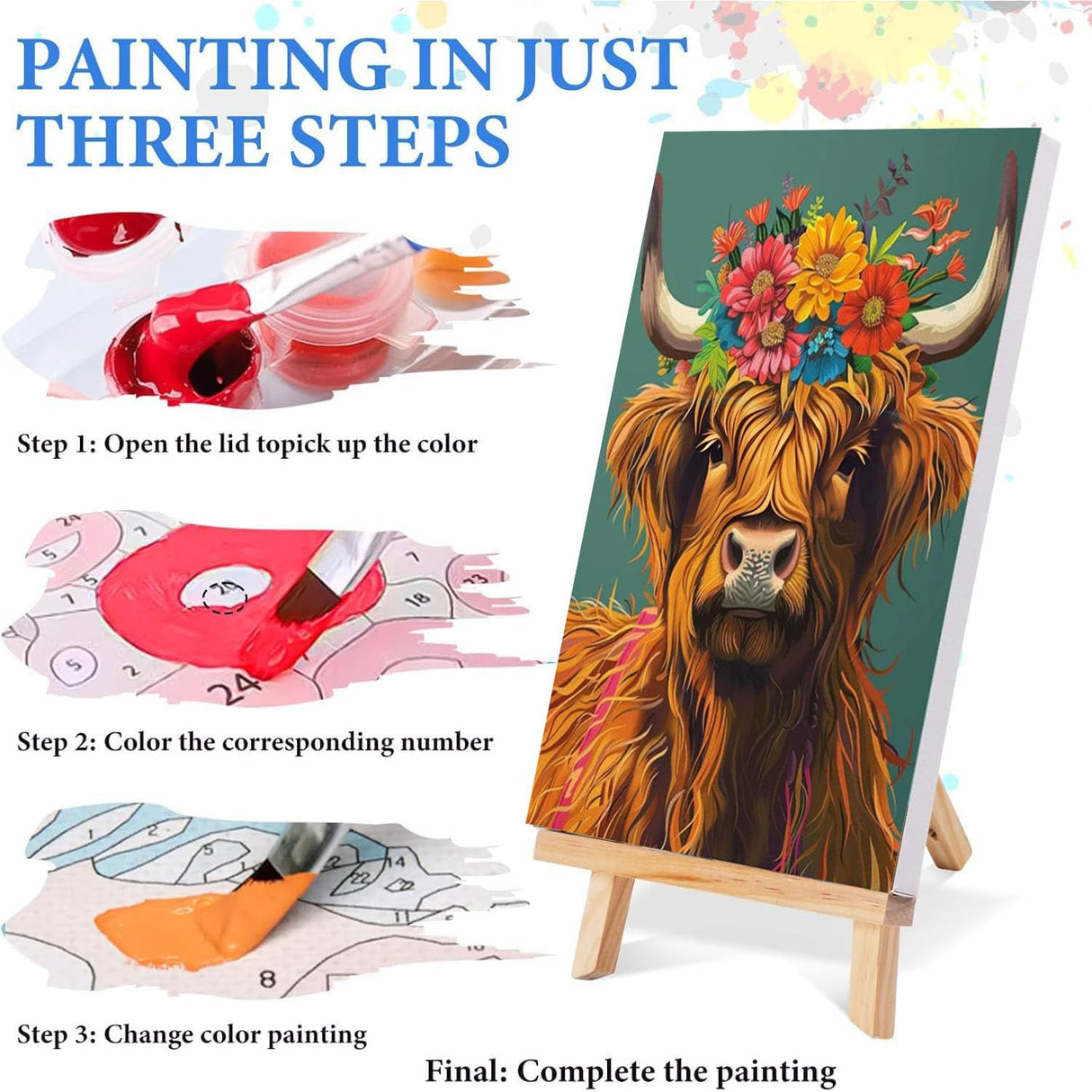 4 Pack Paint by Numbers kit for Adults with Frame and Wooden Easel, Animals Paint by Number Canvas, Easy Paint by Numbers Kit for Adults Beginner Home Wall Decor Gift (8x12 inch) bleihum