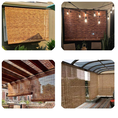 DISPRA Bamboo Roller Blinds - Outdoor UV Protection & Privacy Sunshade for Patios and Windows