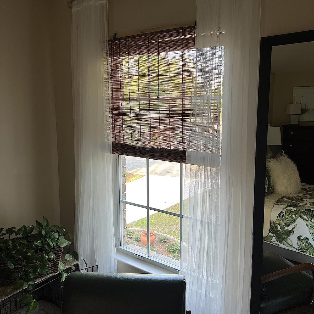 Bamboo Blinds for Interior Windows, Cordless Blackout Roller Shade Privacy Partition Natural Roll-up Reed Shades Retro Outdoor Bamboo Curtain 20 34 38 42 48 50 52 58 60 66 68 70 72 76in(32in x 64in(W KAKVSRBPER