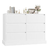 HOSTACK White Dresser, Modern 6 Drawer Double Dresser, Wide Dresser Chest of Drawers with Wavy Pattern | Handleless Deep Drawers, Wood Storage Dresser Cabinet for Living Room, Hallway, Entryway, White HOSTACK