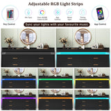 Hlivelood 6 Drawer Dresser with LED Light, Modern Chest of Drawers for Closet, Wide Drawer Organizer Cabinet for Bedroom, Living Room, Entryway, Hallway(Black) Hlivelood